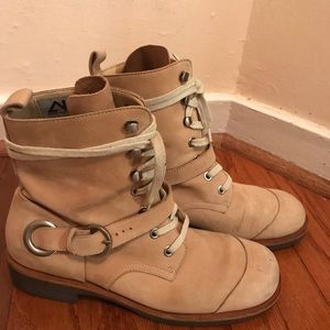 Anne Klein Sport Camel Leather Lace Up Boots
